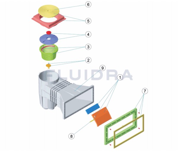 Recambio Skimmer de hormigón con boca ampliación y tapa cuadrada 00252