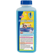 Clarifica el agua al unir las partículas en suspensión formando otras de mayor tamaño que se depositarán en el fondo de la piscina o serán capturadas por el equipo de filtración. Dosis : Inicial : Añadir 3 tapones por cada 50 m3 de agua. Mantenimiento: una vez a la semana añadir 1 tapón por cada 50 m3 de agua. Formato: 1 L