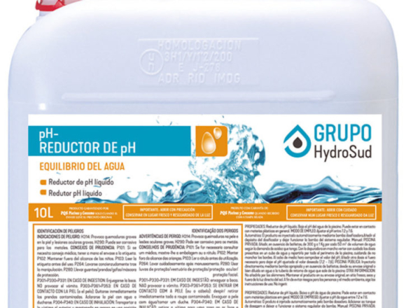 Reductor de pH líquido para bajar el pH del agua de la piscina.